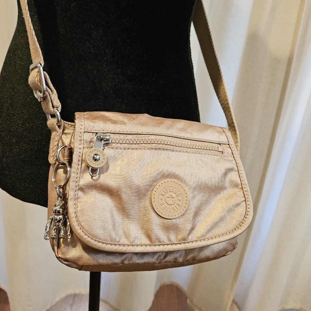 Kipling Sabian Crossbody Mini Bag Rose Gold Metallic Adjustable Strap